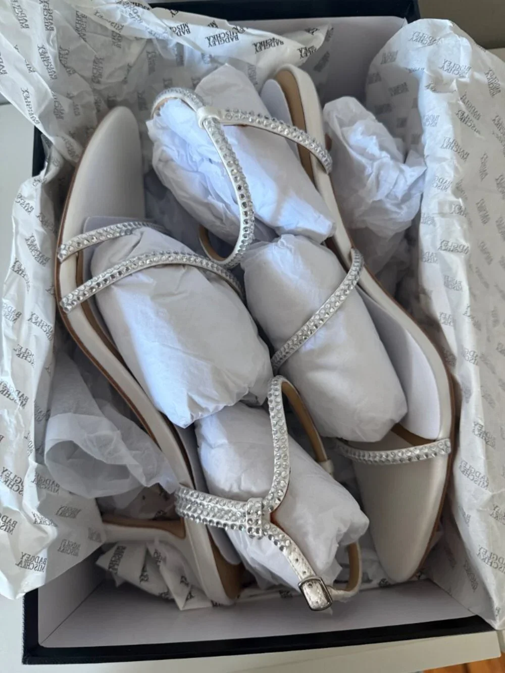 Badgley Mischka Julianna Satin Heeled Sandal - Soft White - Size 8.5